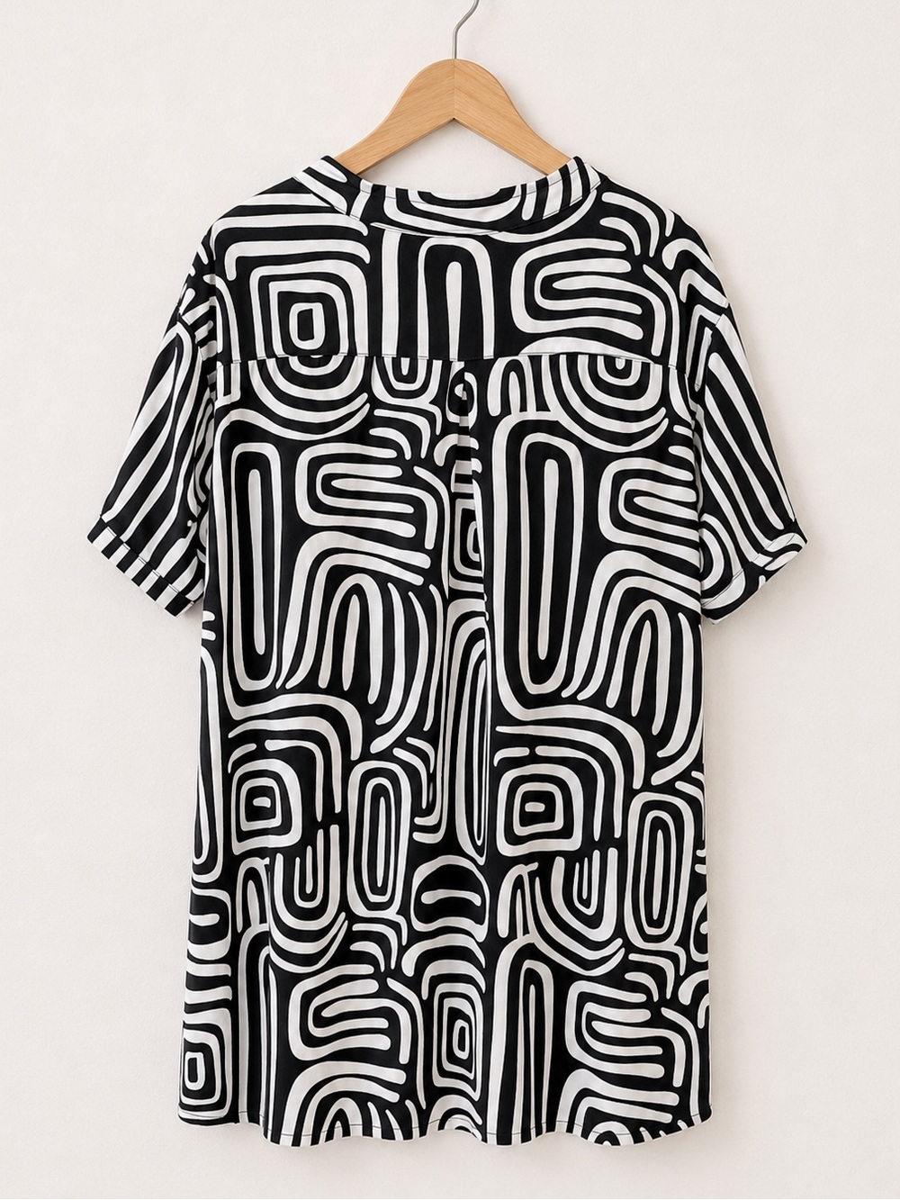 Uncle Frank Black and White Abstract Print Boho Tunic Linen Blend Shift Dress - Picture 4 of 6